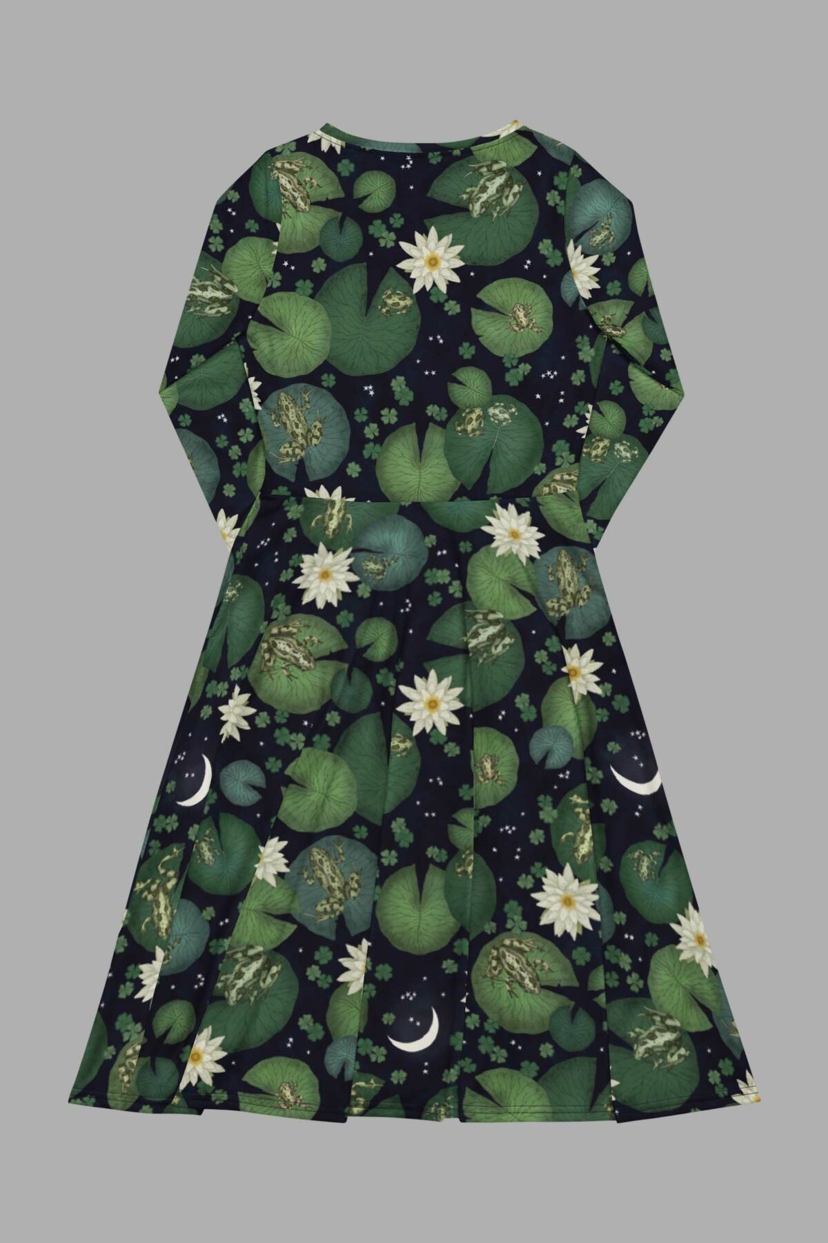 cosmic drifters lily pond print long sleeve midi dress back2