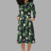 cosmic drifters lily pond print long sleeve midi dress front