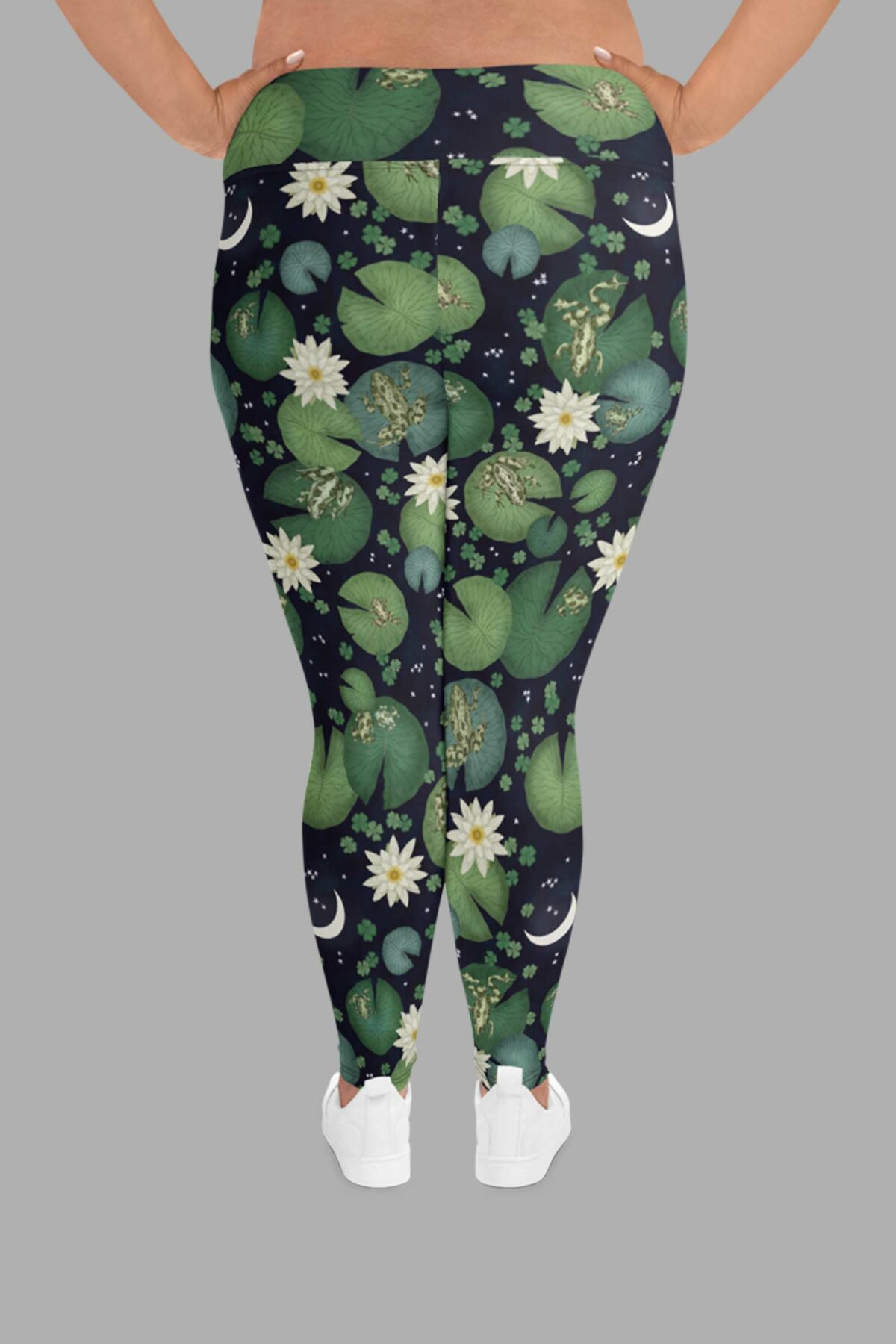 cosmic drifters lily pond print plus size leggings back