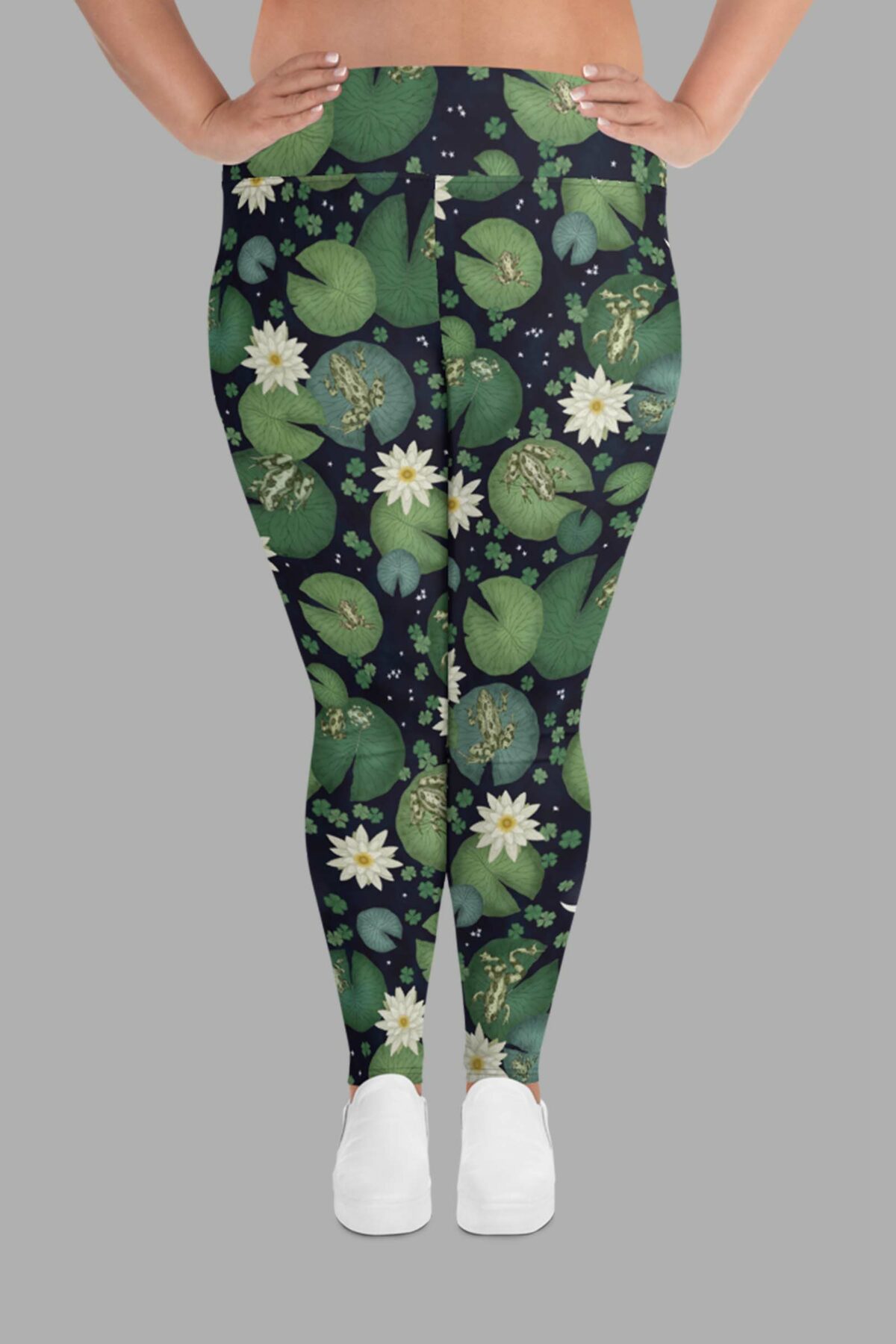 cosmic drifters lily pond print plus size leggings front