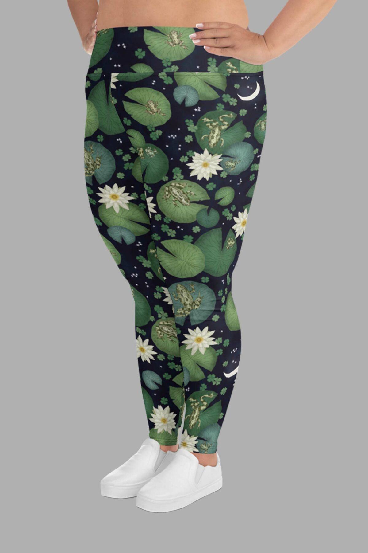 cosmic drifters lily pond print plus size leggings side