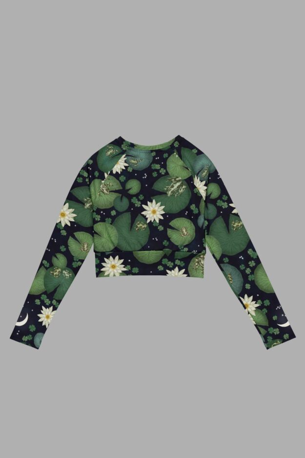 cosmic drifters lily pond print recycled long sleeve crop top back 2