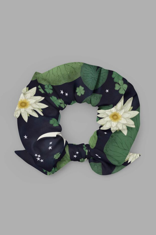 cosmic drifters lily pond print recycled scrunchie 2