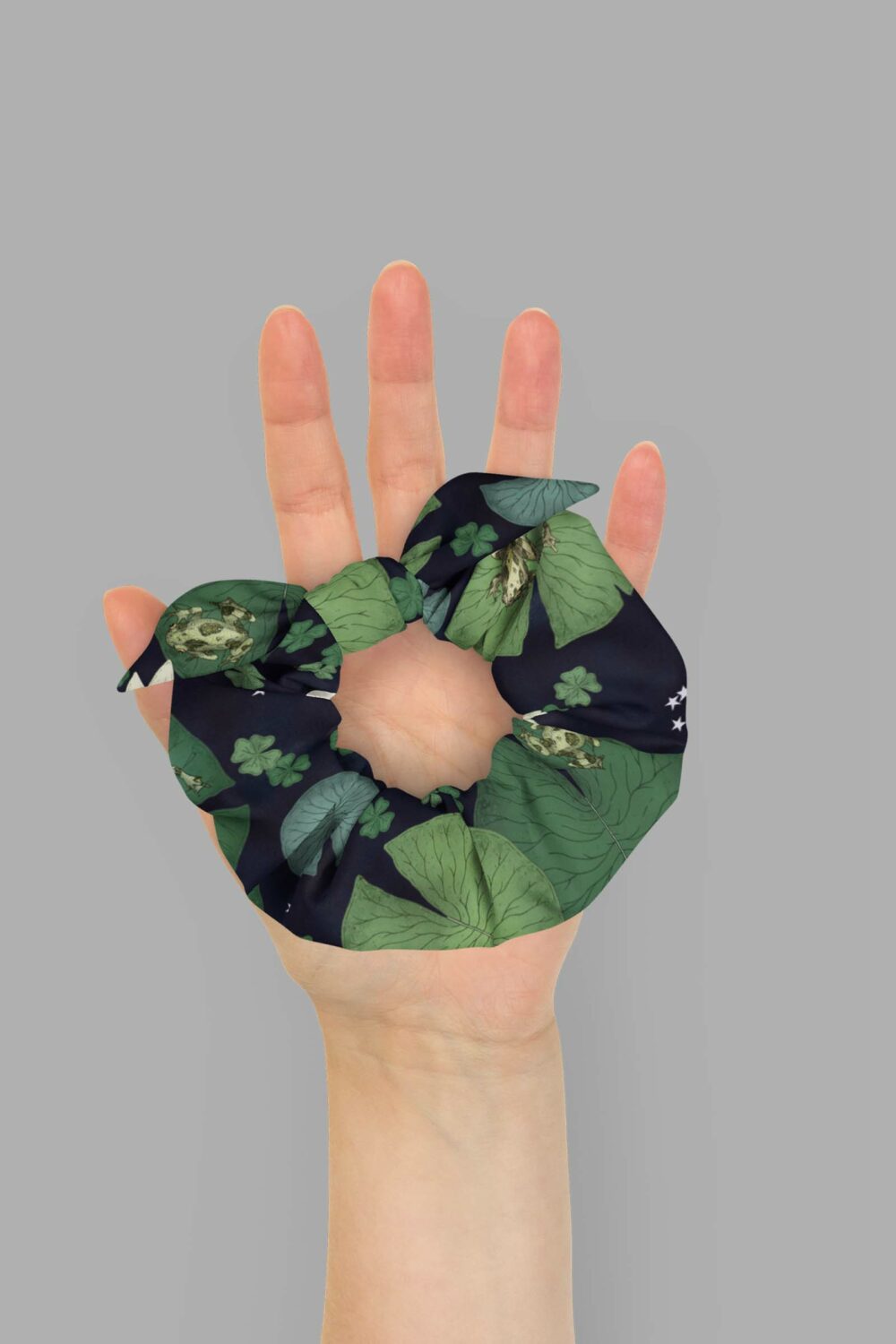 cosmic drifters lily pond print recycled scrunchie 3