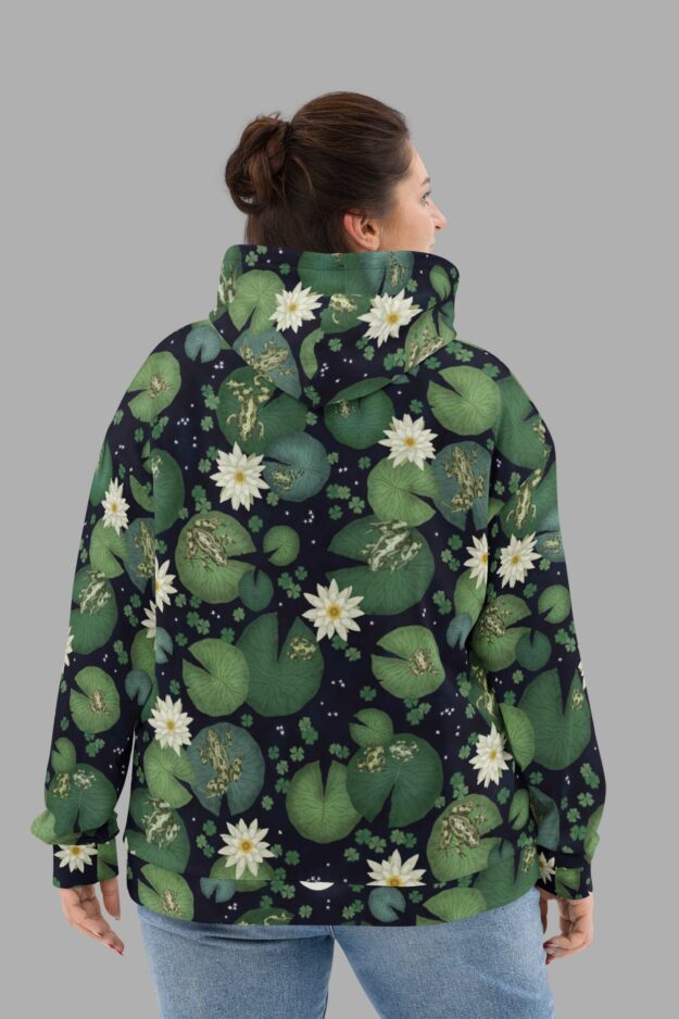 cosmic drifters lily pond print recycled unisex hoodie back