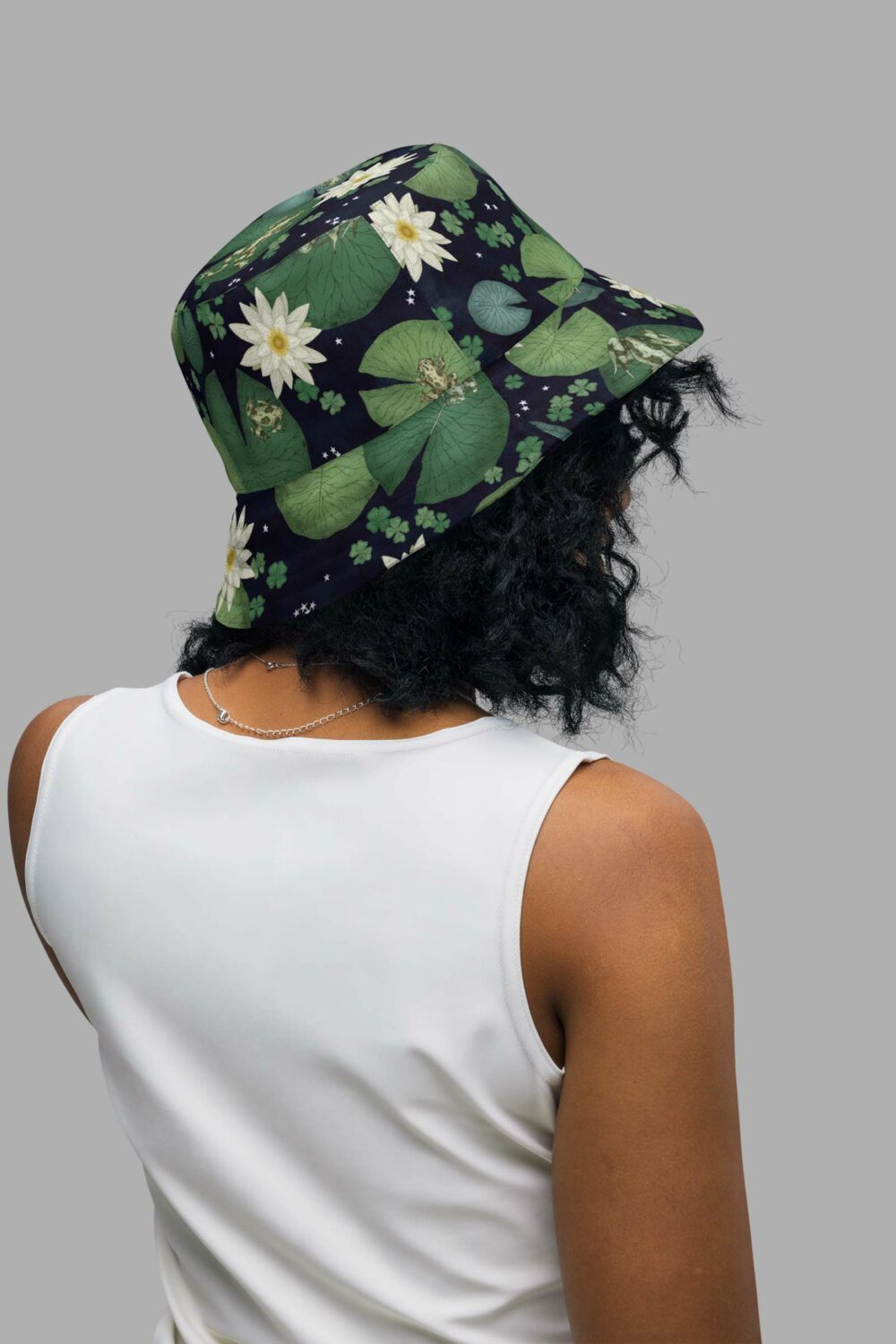 cosmic drifters lily pond print reversible bucket hat back