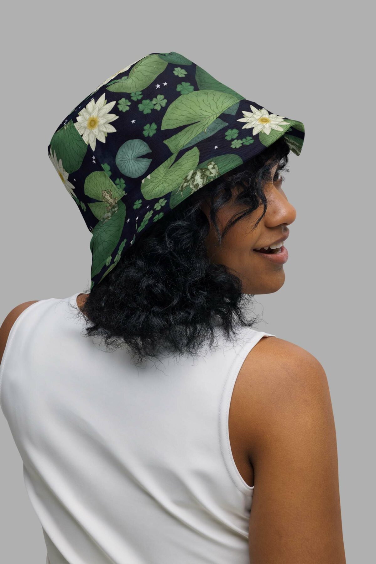 cosmic drifters lily pond print reversible bucket hat side