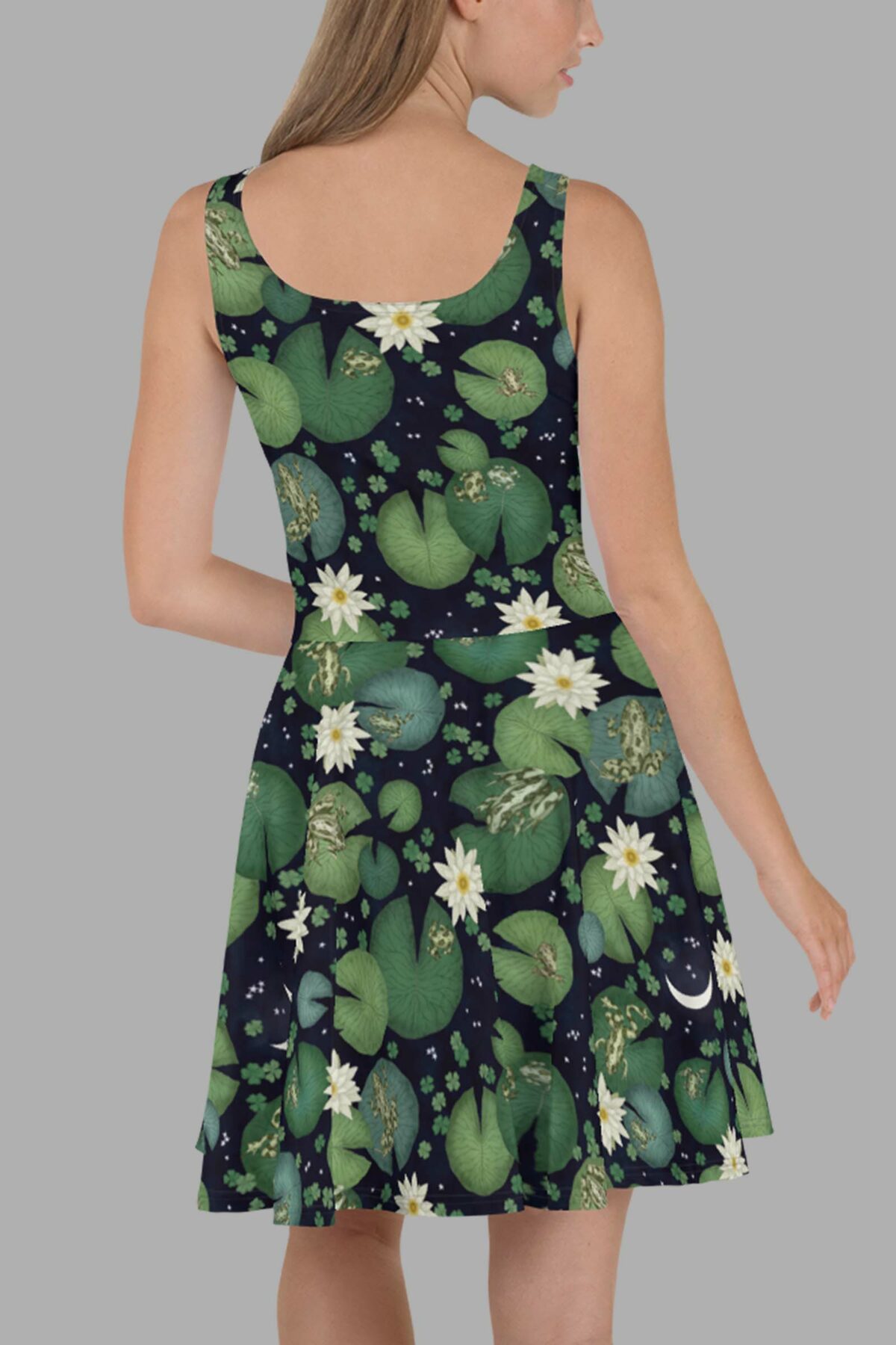 cosmic drifters lily pond print skater dress back