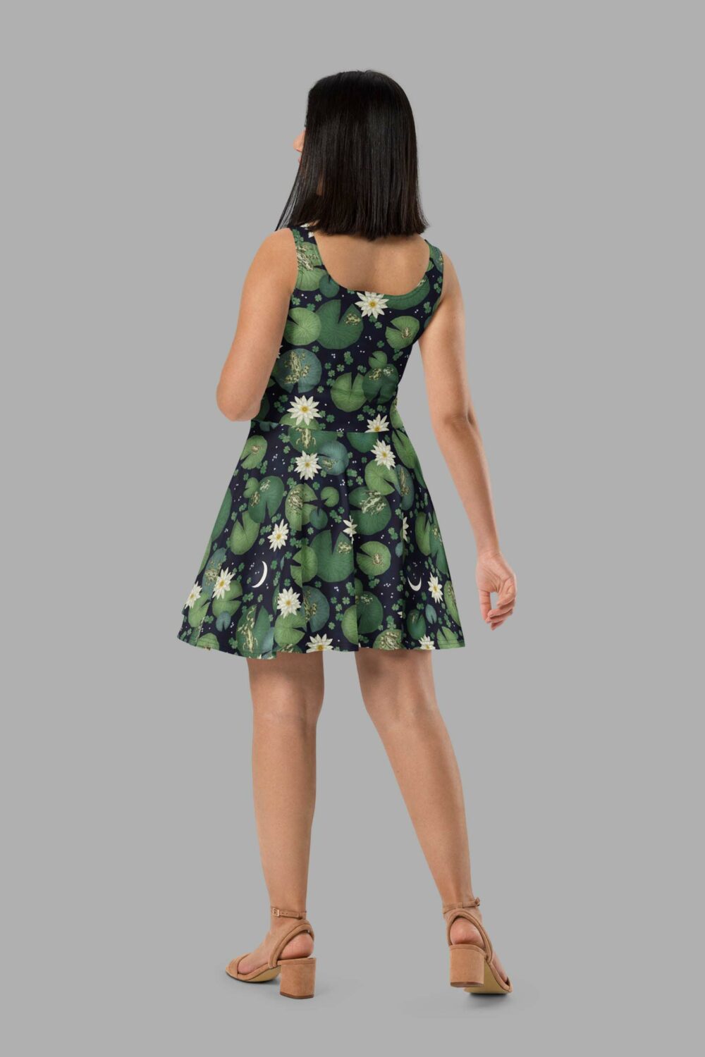 cosmic drifters lily pond print skater dress back2