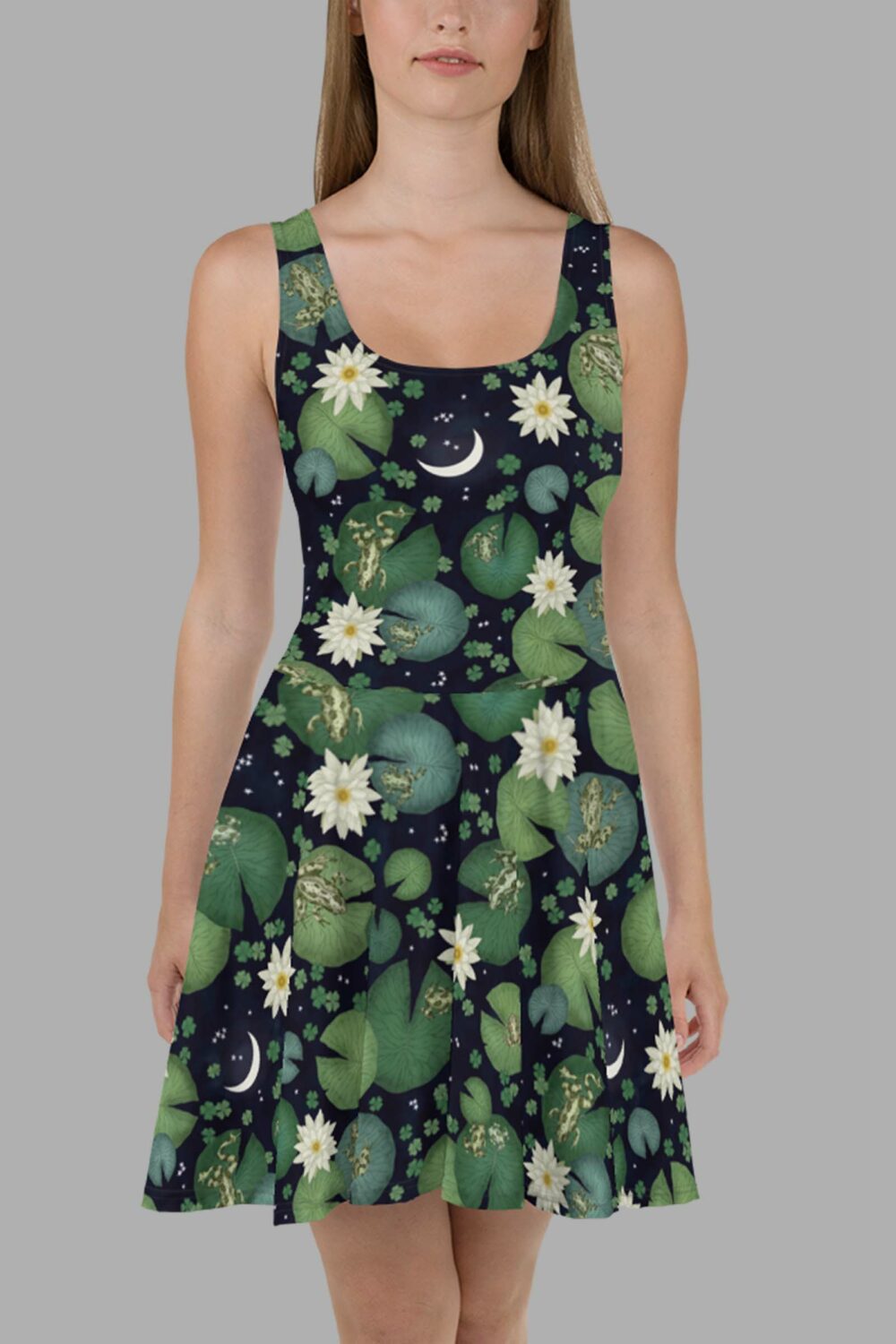 cosmic drifters lily pond print skater dress front