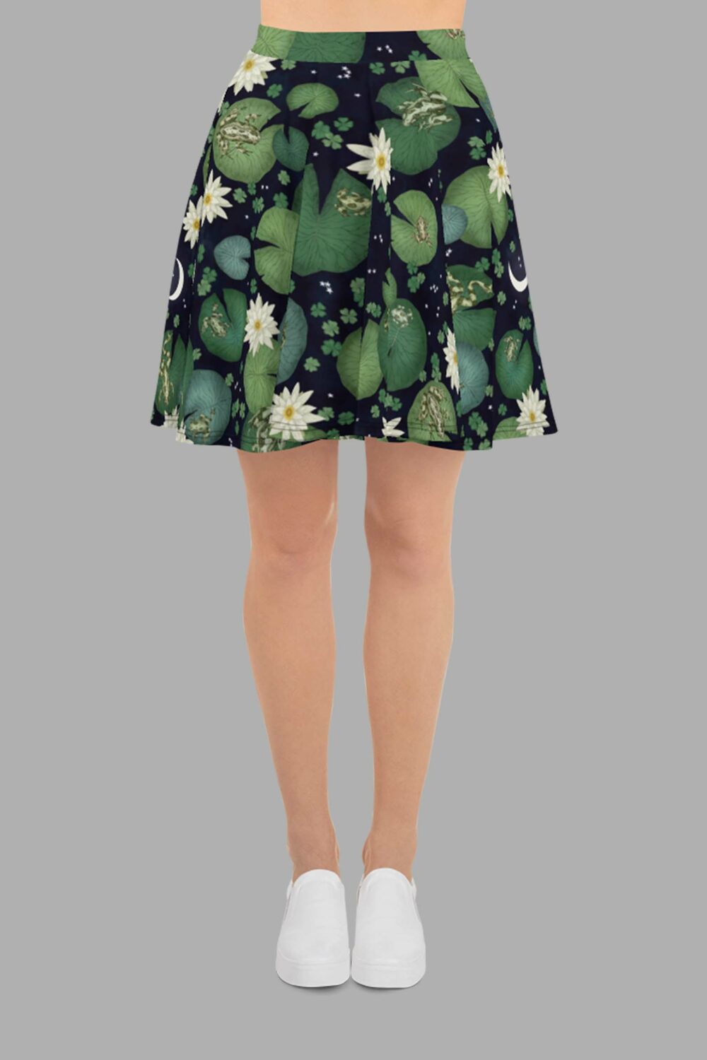 cosmic drifters lily pond print skater skirt front 2