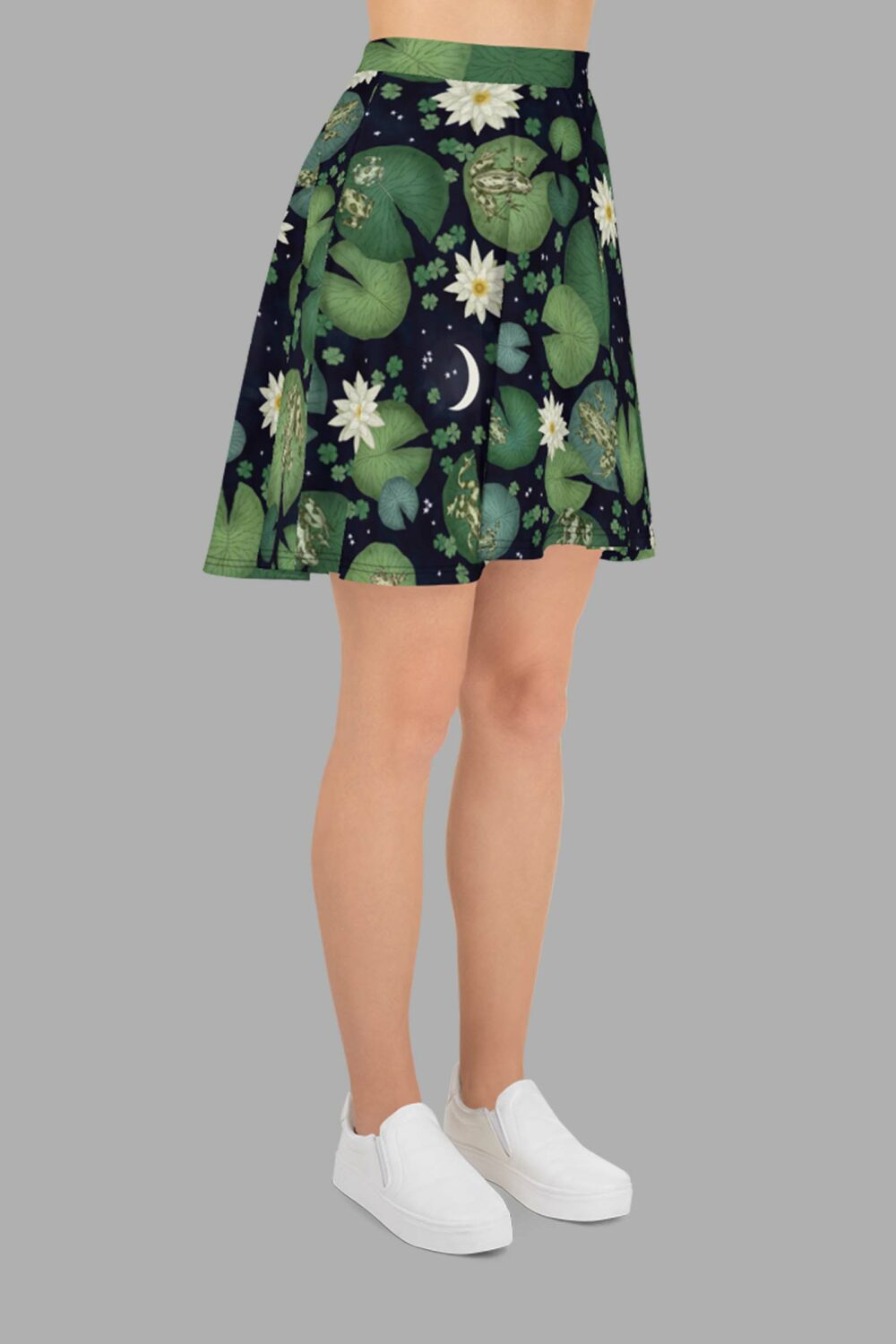 cosmic drifters lily pond print skater skirt side