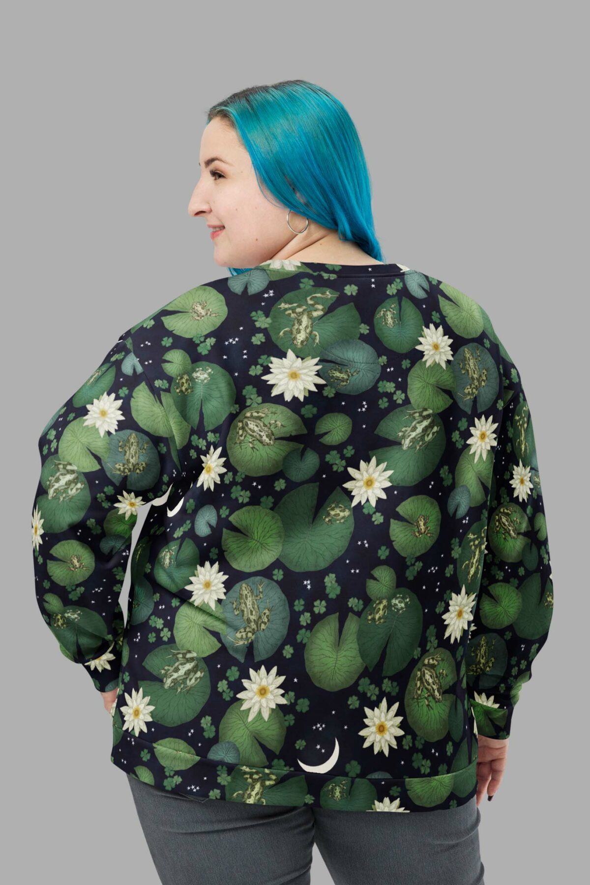 cosmic drifters lily pond print sweater back