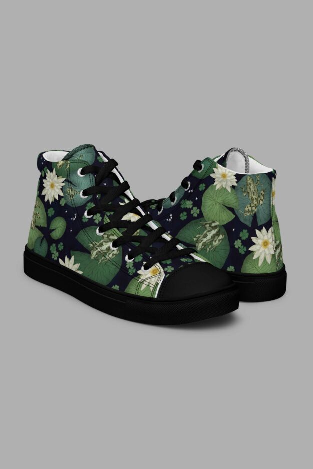 cosmic drifters lily pond print womens high top canvas shoes 3