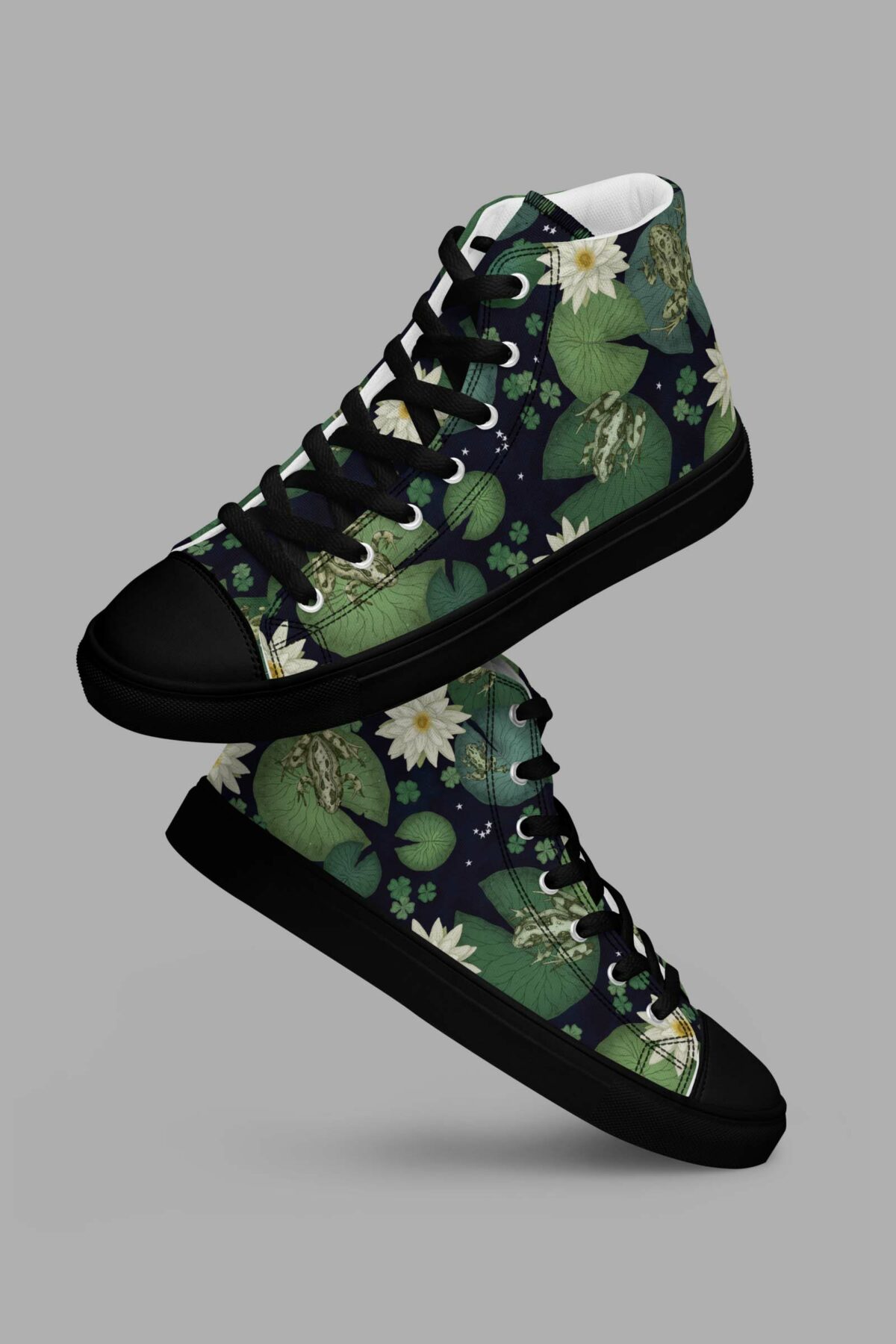 cosmic drifters lily pond print womens high top canvas shoes 4