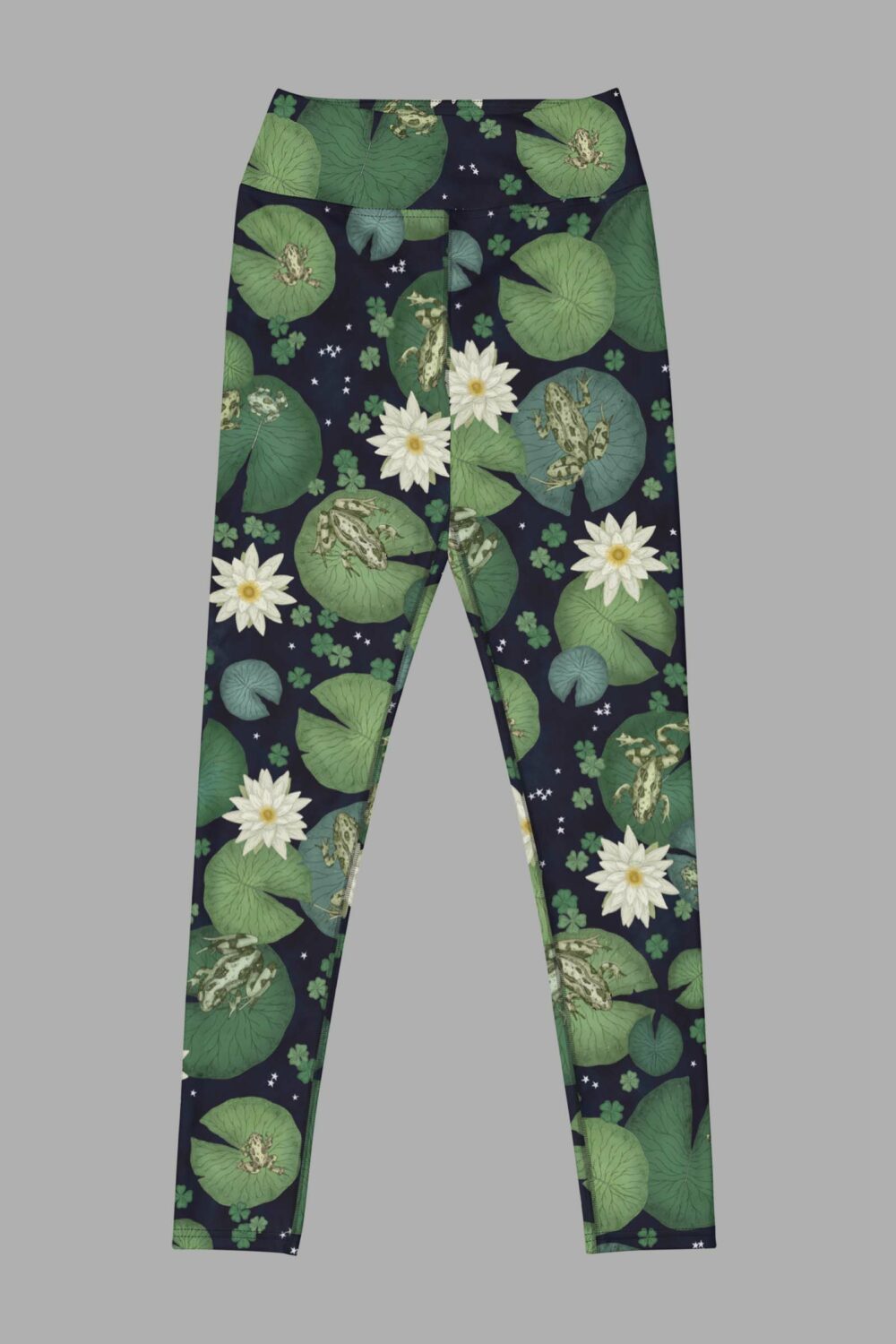 cosmic drifters lily pond print yoga leggings flat