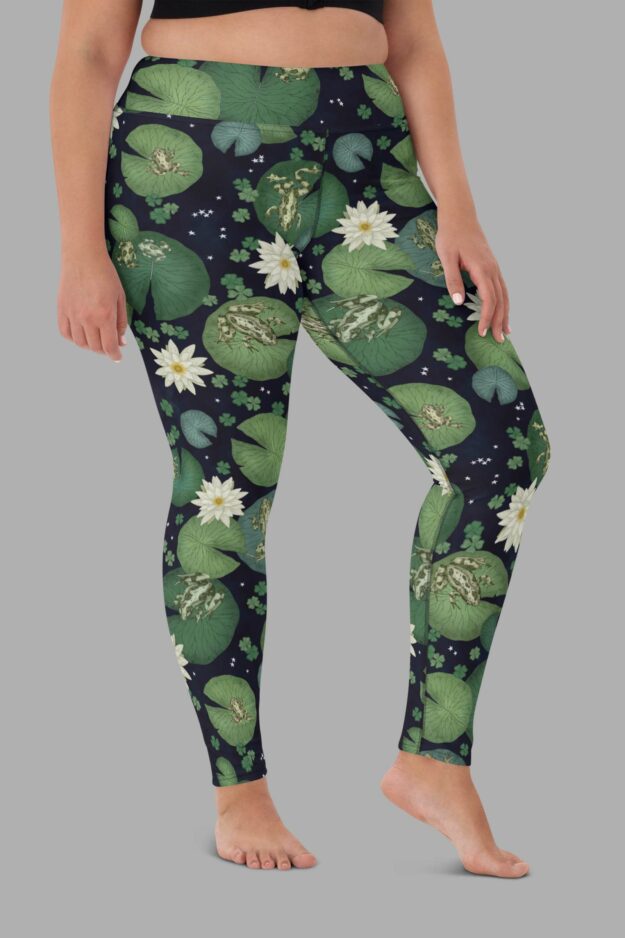 cosmic drifters lily pond print yoga leggings front