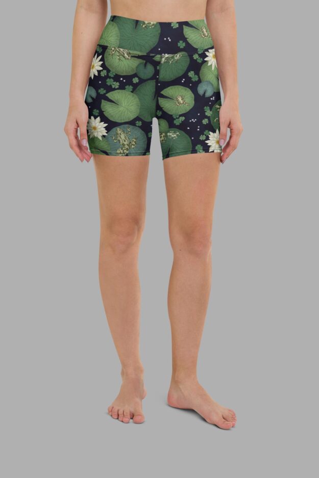 cosmic drifters lily pond print yoga shorts front