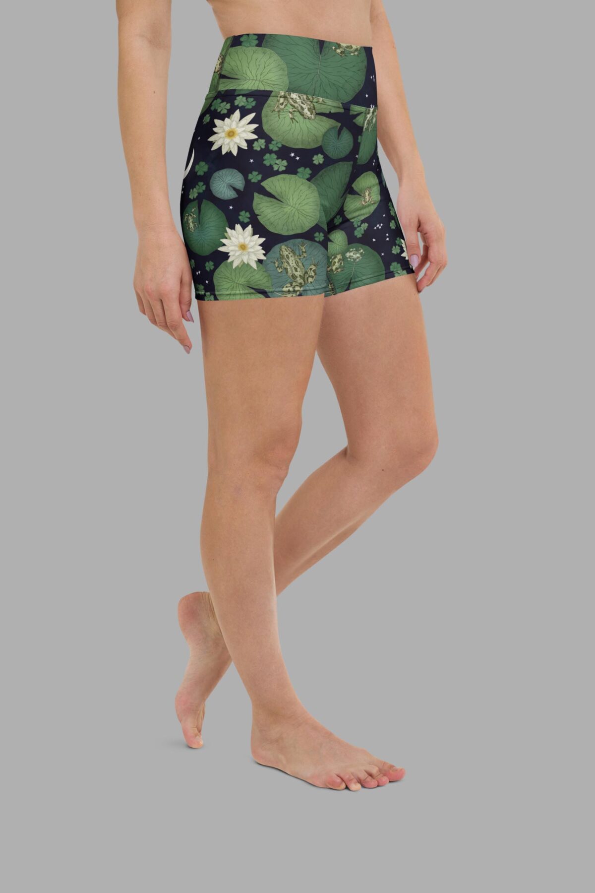 cosmic drifters lily pond print yoga shorts side