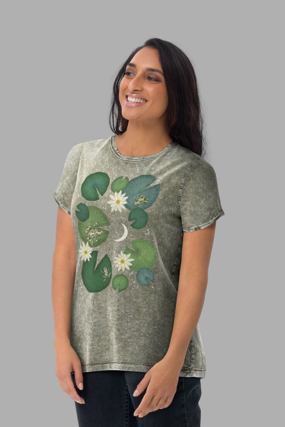 cosmic drifters lily pond unisex denim t shirt front