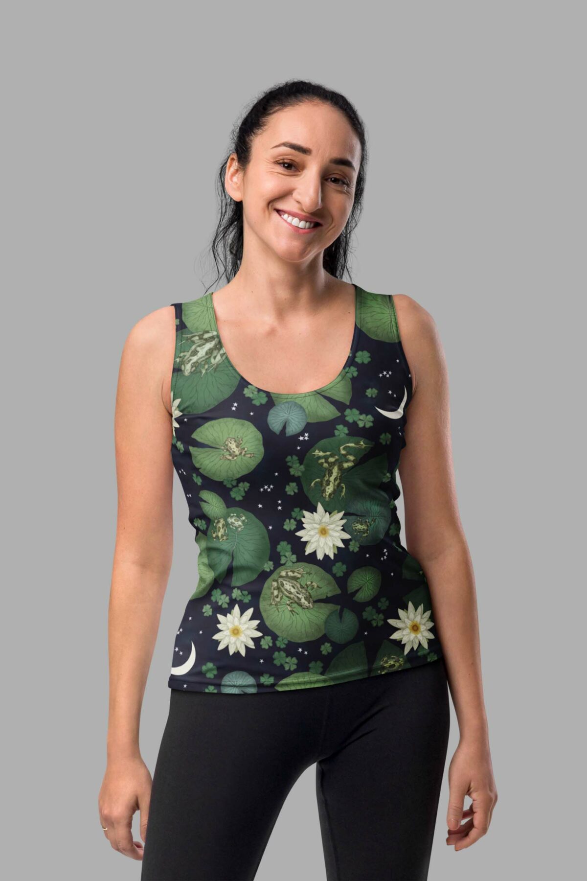 cosmic drifters liy pond print womens tank top front