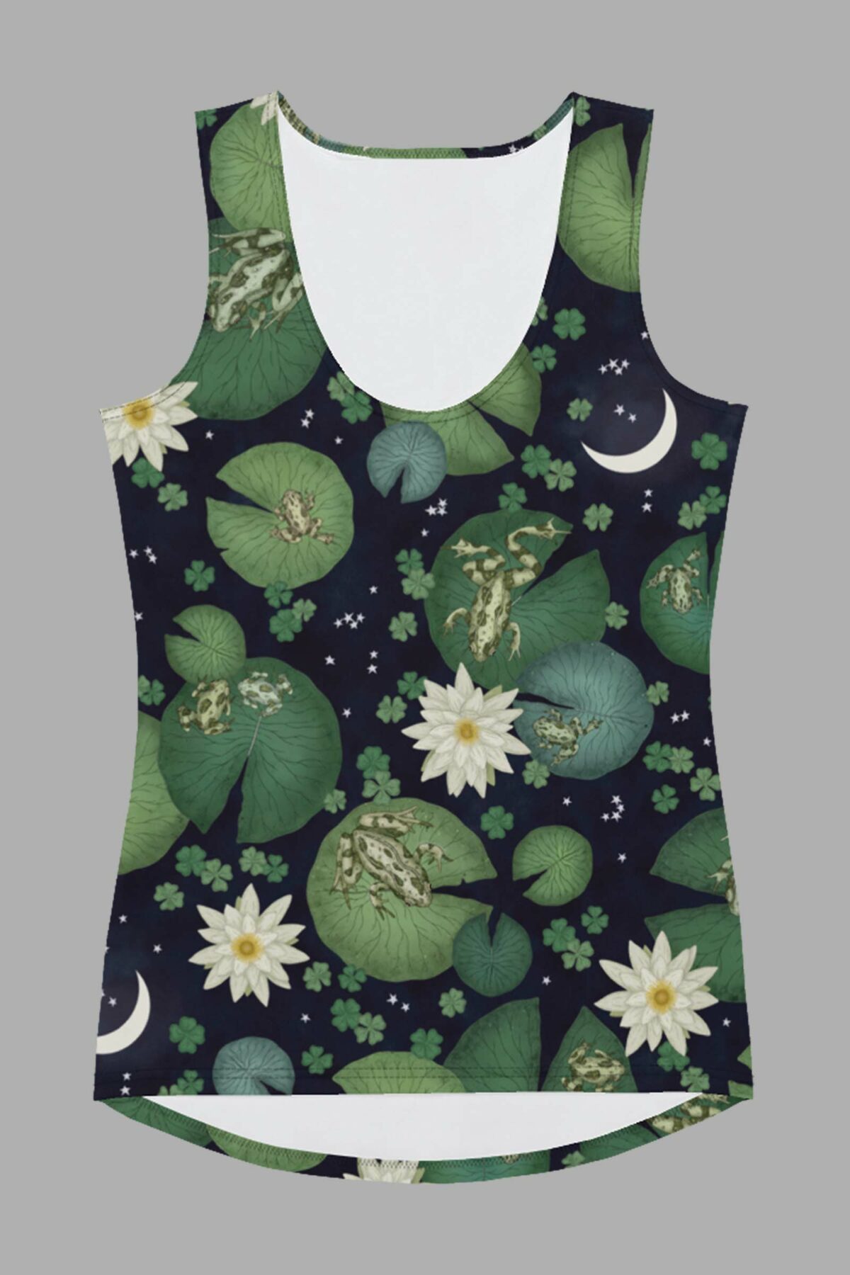 cosmic drifters liy pond print womens tank top front 2