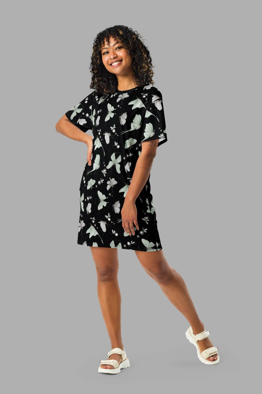 cosmic drifters moonflight print all over print t shirt dress front