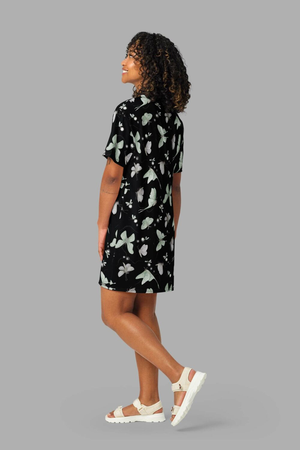 cosmic drifters moonflight print all over print t shirt dress side