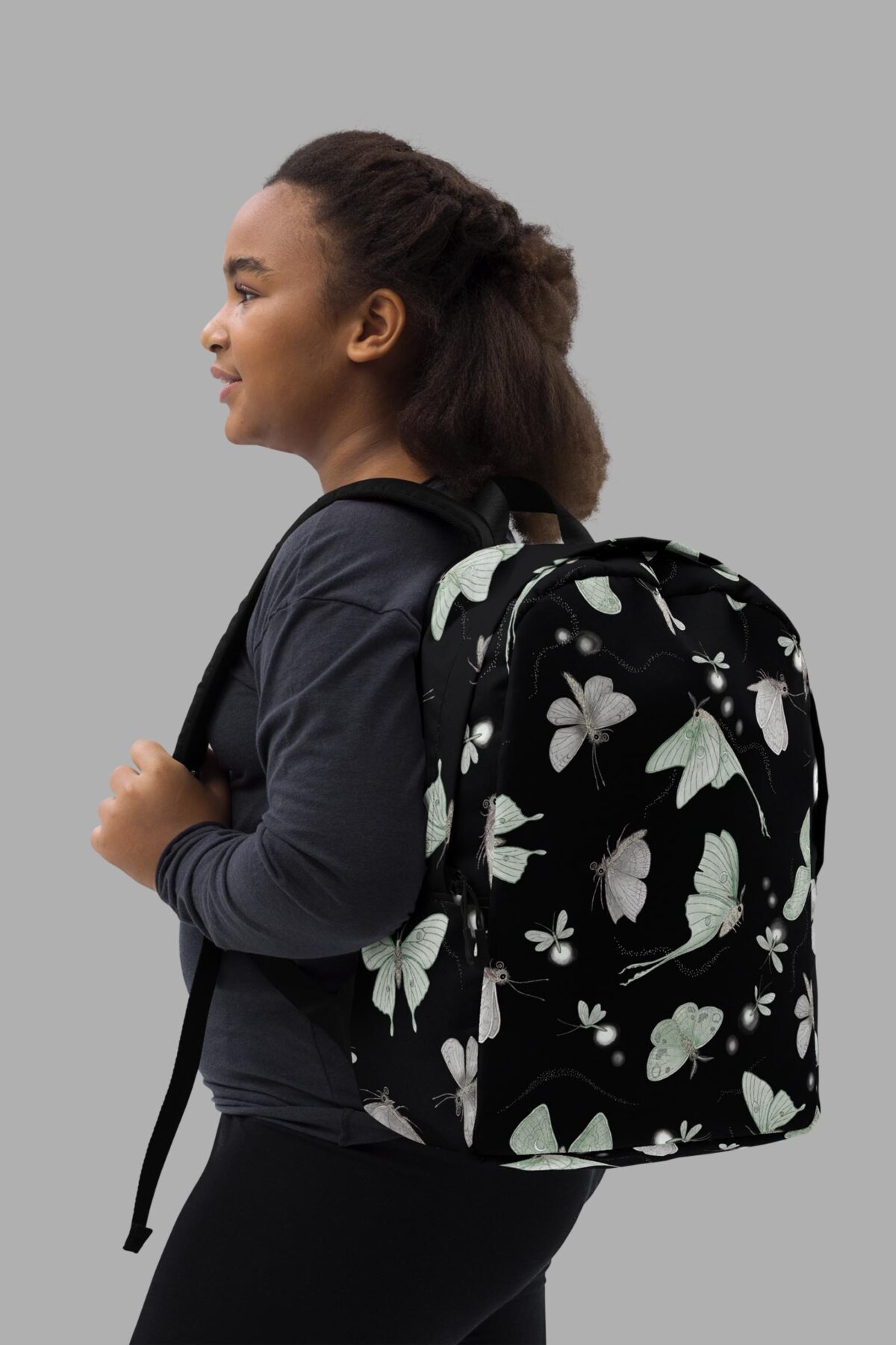 cosmic drifters moonflight print backpack model side