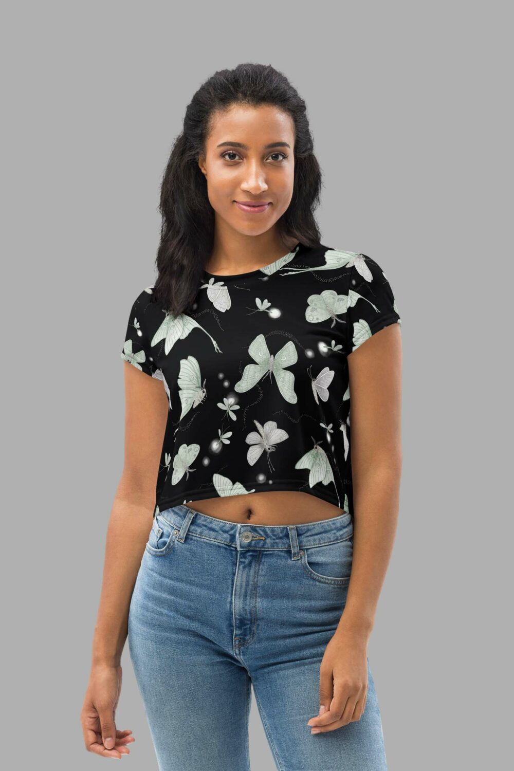 cosmic drifters moonflight print crop tee front