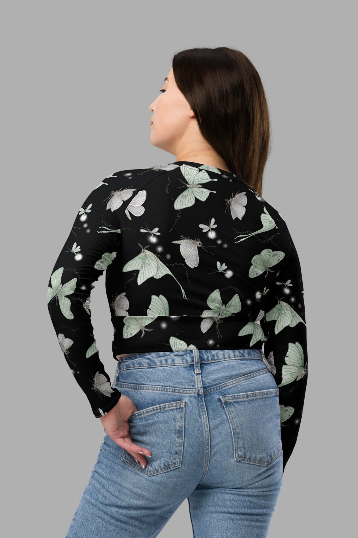 cosmic drifters moonflight print recycled long sleeve crop top back