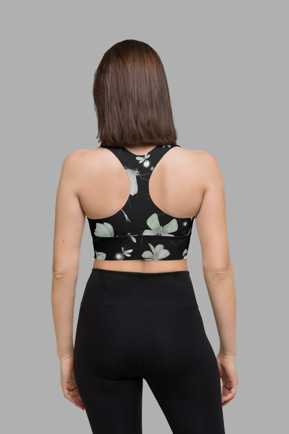 cosmic drifters moonflight print recycled longline sports bra back