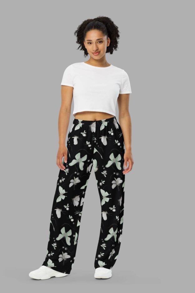 cosmic drifters moonflight print unisex wide leg pants front