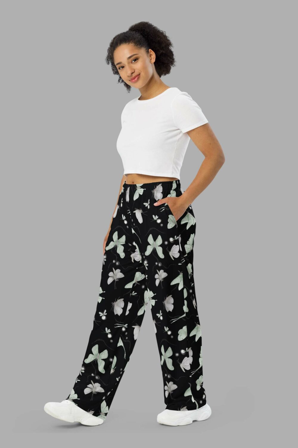 cosmic drifters moonflight print unisex wide leg pants side