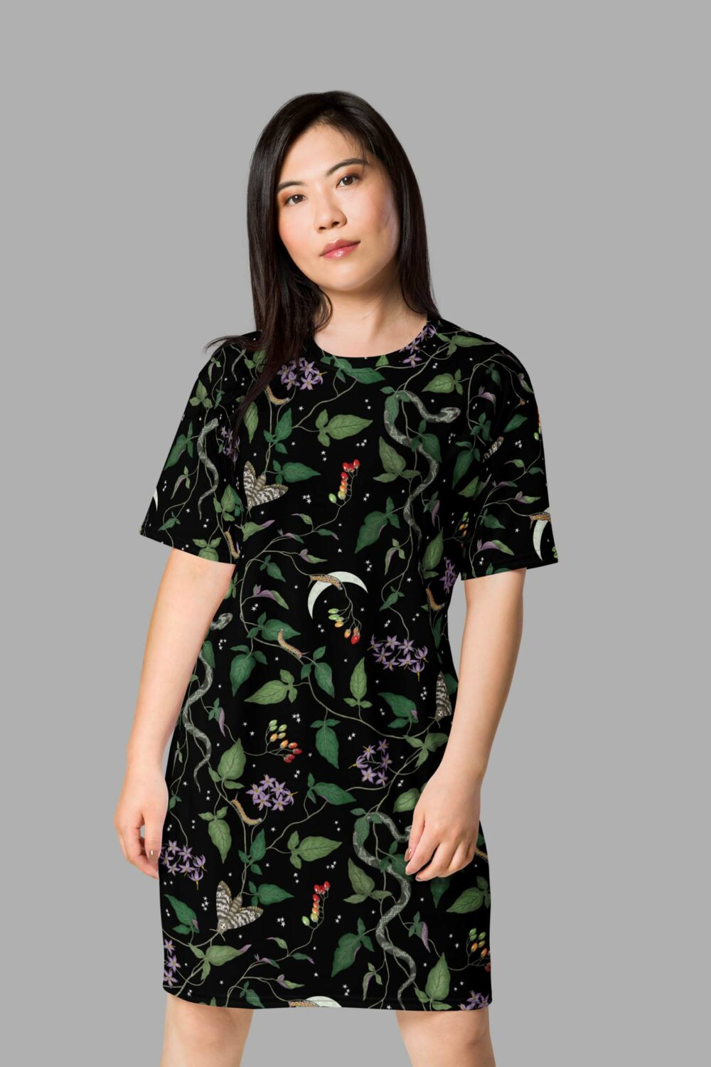 cosmic drifters nightshade print all over print t shirt dress front