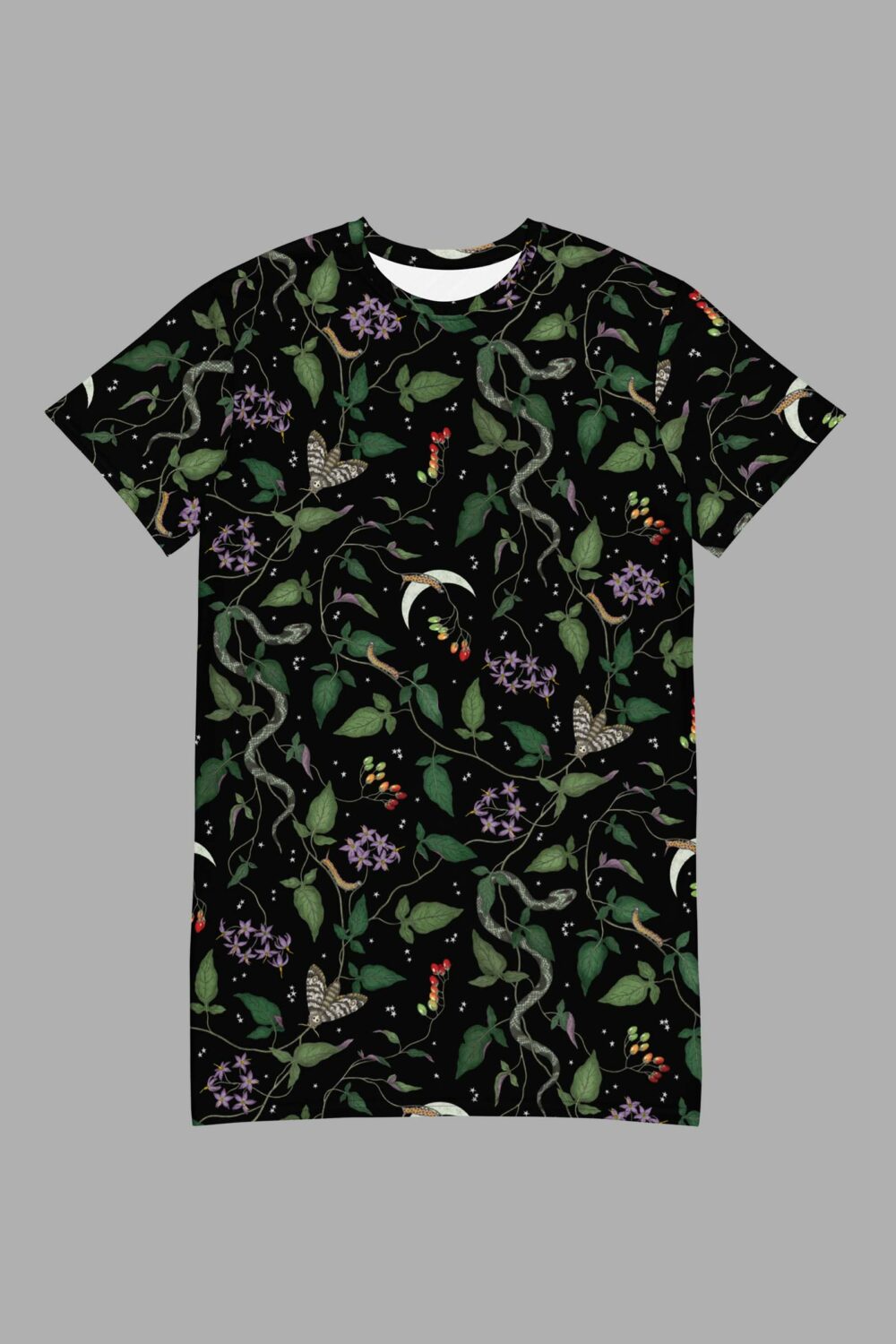 cosmic drifters nightshade print all over print t shirt dress front2