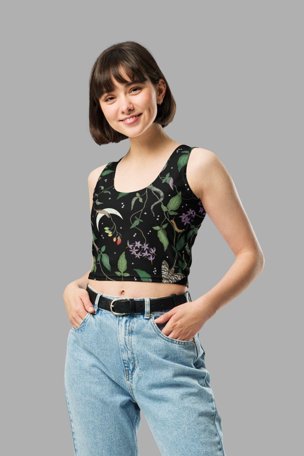 cosmic drifters nightshade print crop top front