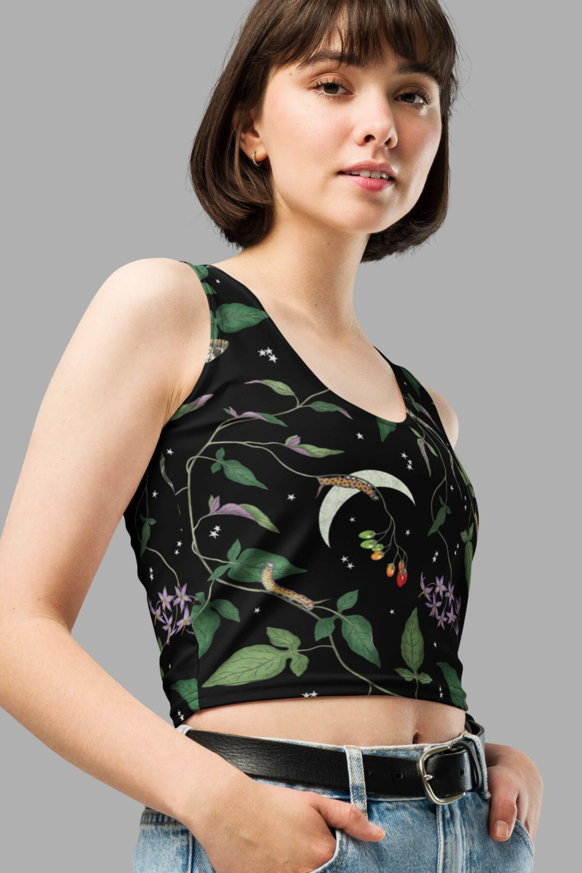 cosmic drifters nightshade print crop top side