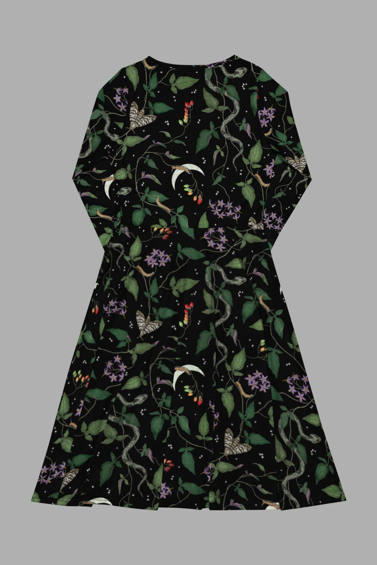 cosmic drifters nightshade print long sleeve midi dress back2