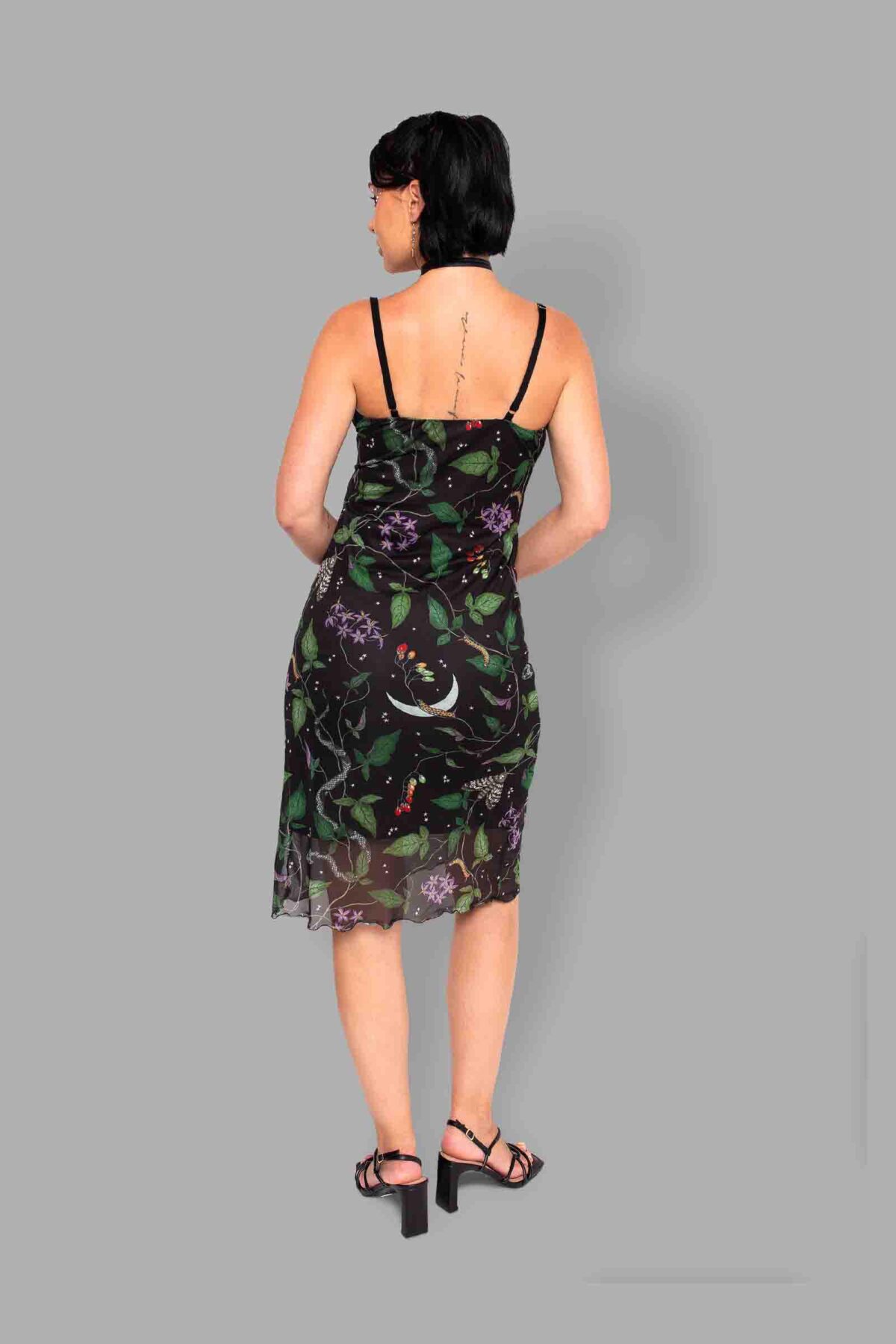 cosmic drifters nightshade print mesh dress back