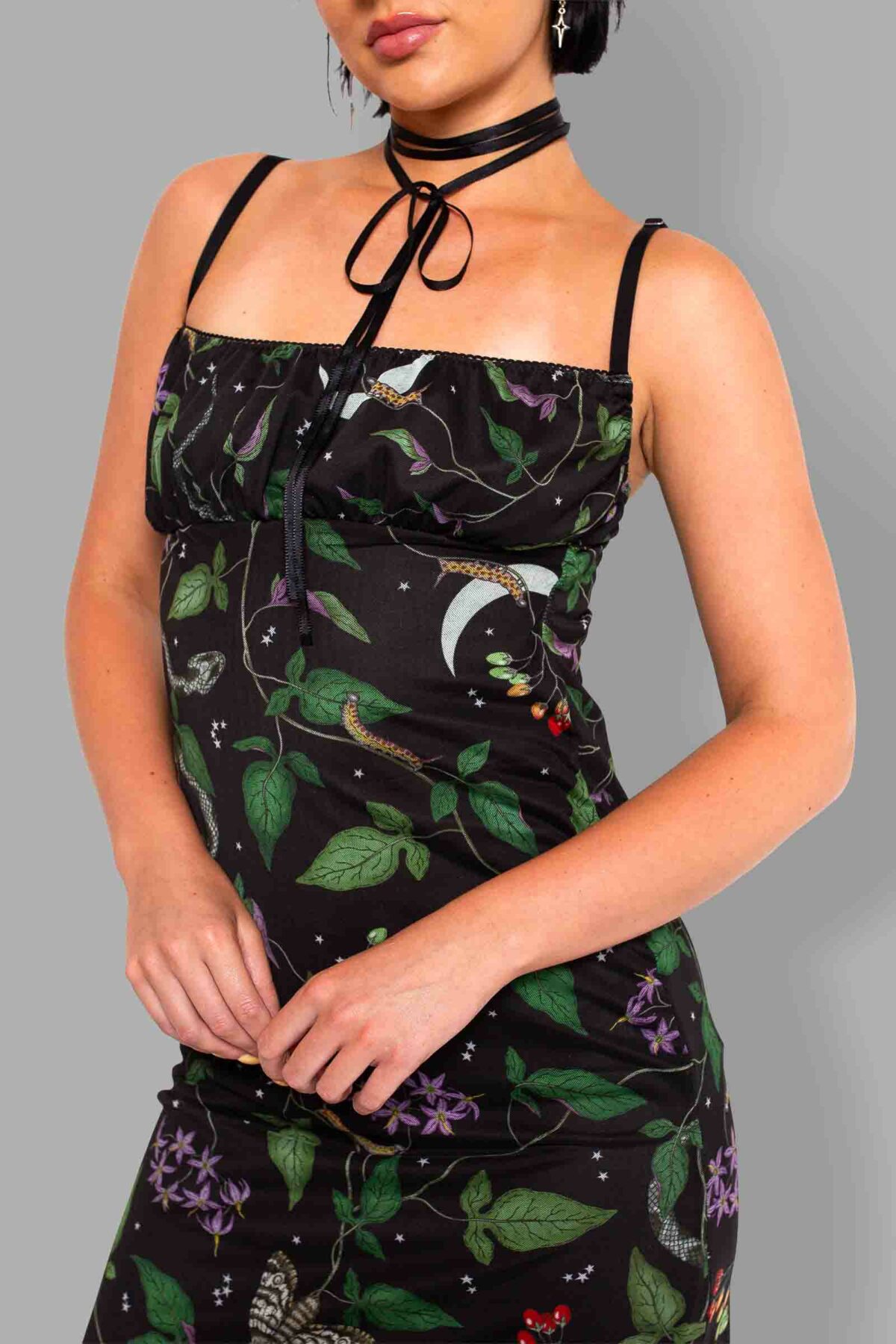 cosmic drifters nightshade print mesh dress close