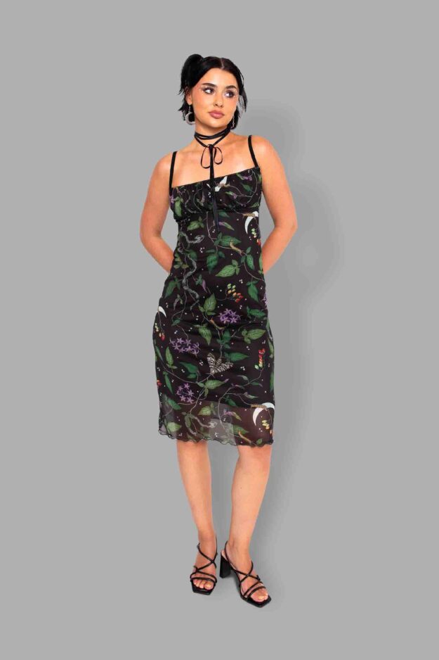 cosmic drifters nightshade print mesh dress front