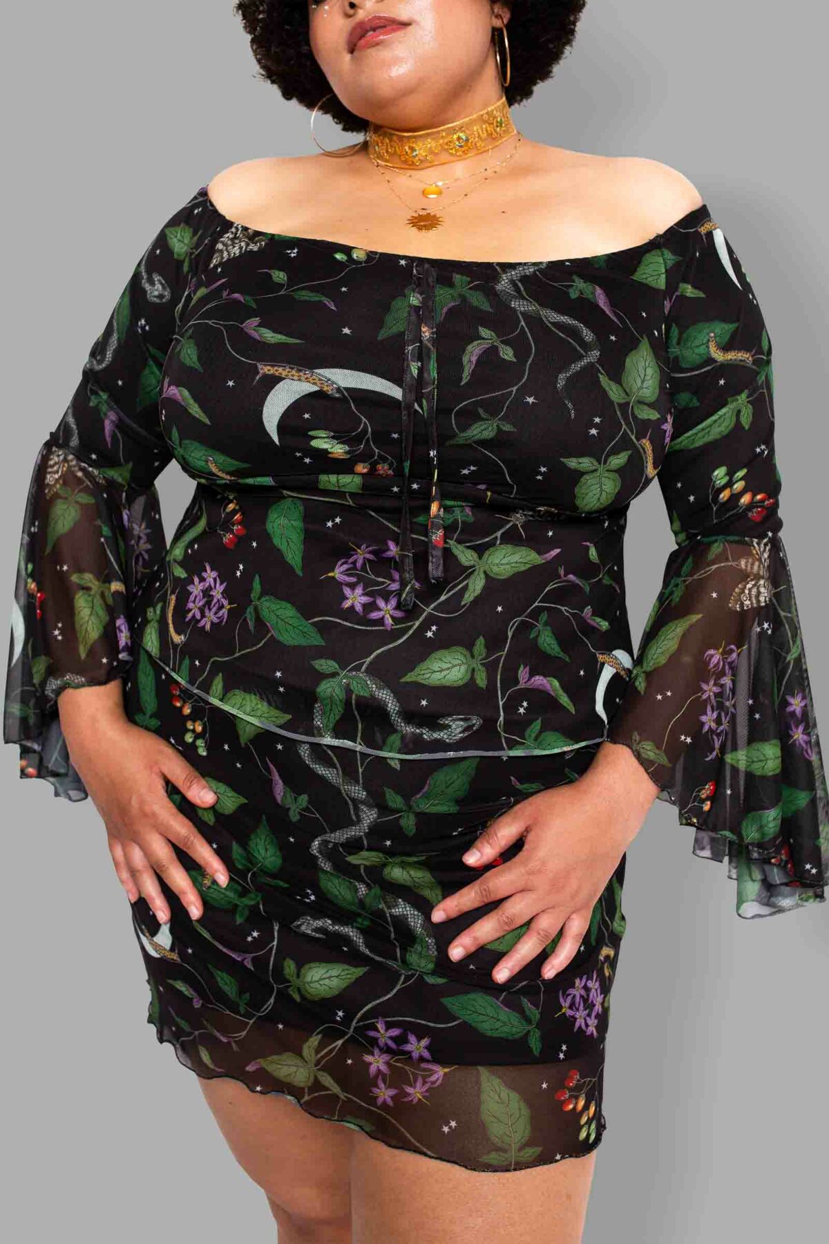 cosmic drifters nightshade print mesh top close