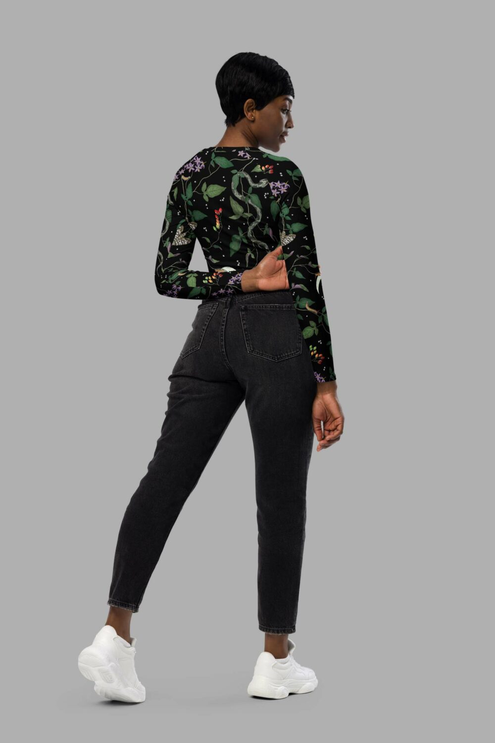 cosmic drifters nightshade print recycled long sleeve crop top back