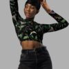 cosmic drifters nightshade print recycled long sleeve crop top close