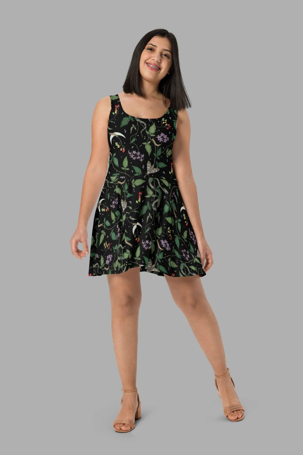 cosmic drifters nightshade print skater dress front