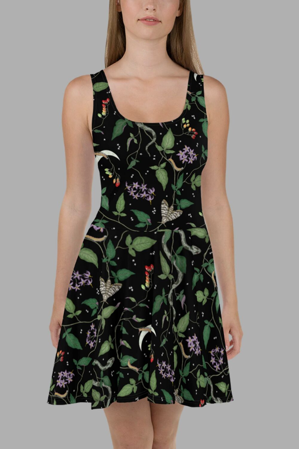 cosmic drifters nightshade print skater dress front close