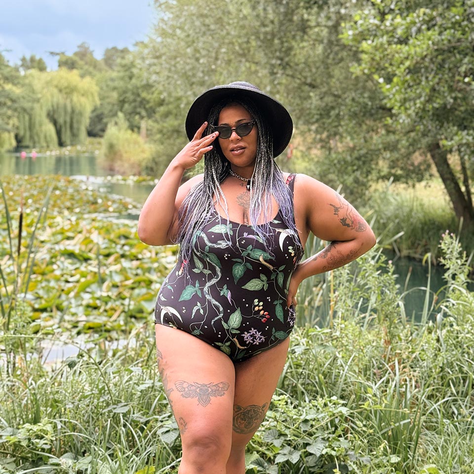 cosmic drifters nightshade print swimsuit