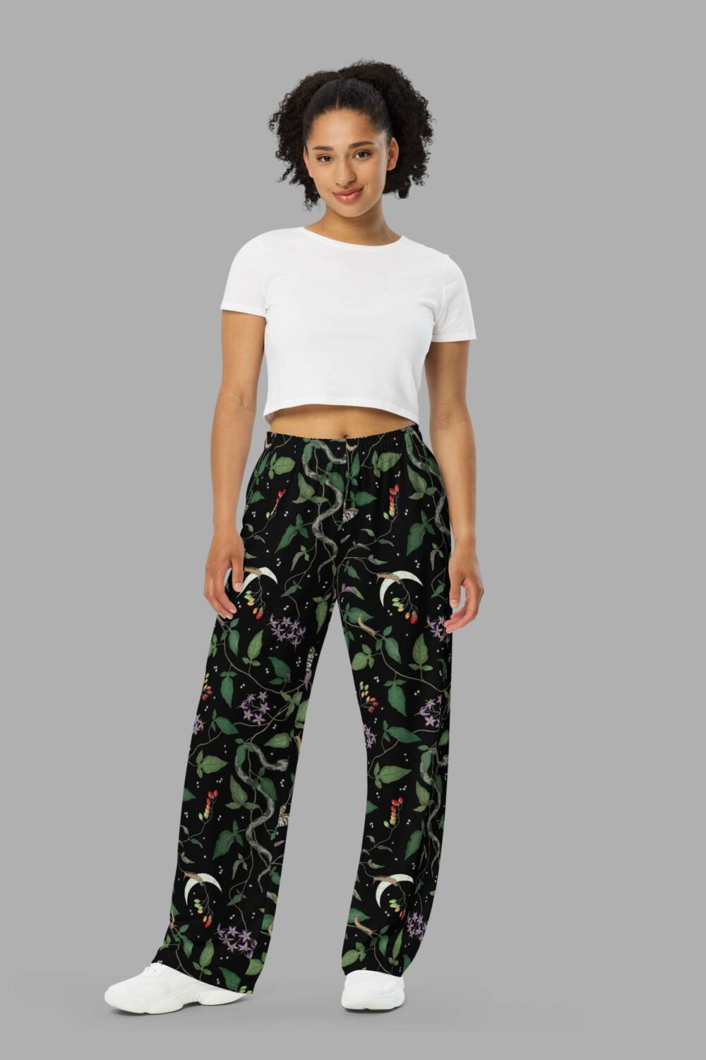 cosmic drifters nightshade print unisex wide leg pants front