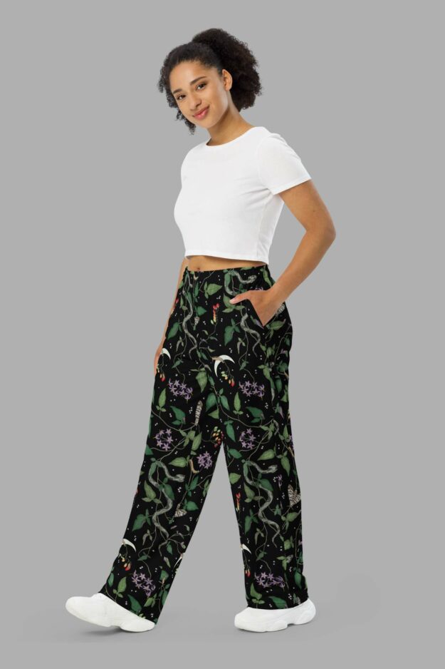 cosmic drifters nightshade print unisex wide leg pants side